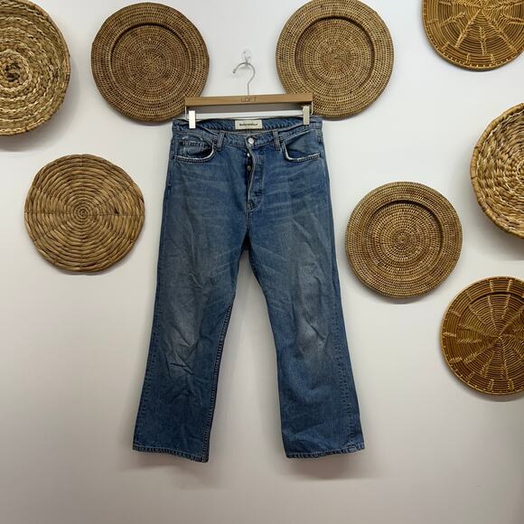 $128 Reformation Button Fly Jord Kick Flare Denim Jeans in Antigua Destroyed 31 - Picture 2 of 10